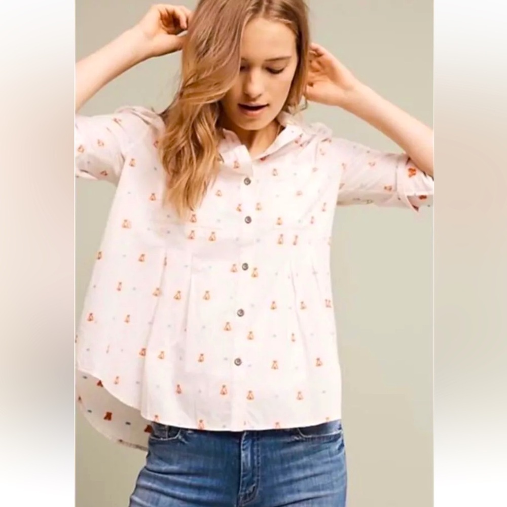 NWT Anthropologie Maeve Miette Teepee Embroidered Buttondown Top Pink Sz 6 $88